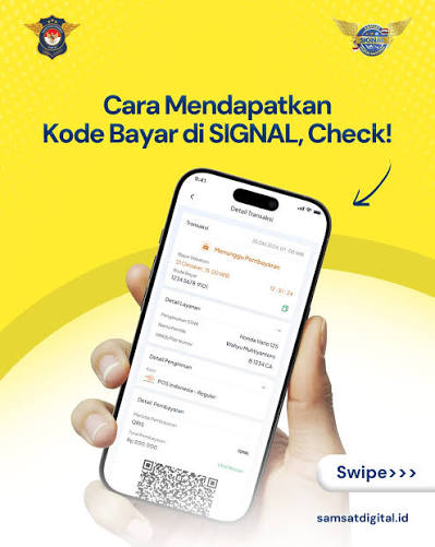 Tampilan detail transaksi dan kode bayar di aplikasi SIGNAL